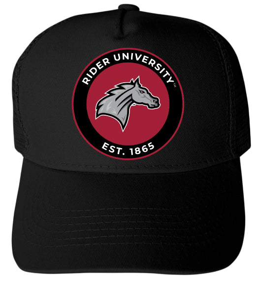Rider University Broncs Officially Licensed Trucker Hat - Unisex Mesh Back Cap with Full Color Heat Transfer Logo Black