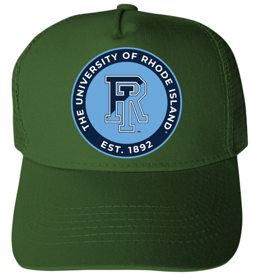 Rhode Island University Officially Licensed Trucker Hat - Unisex Mesh Back Cap with Full Color Heat Transfer Logo Green
