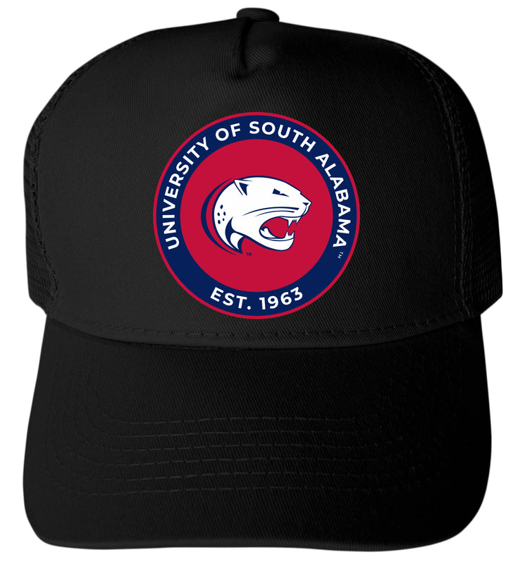 University of South Alabama Officially Licensed Trucker Hat - Unisex Mesh Back Cap with Full Color Heat Transfer Logo Black
