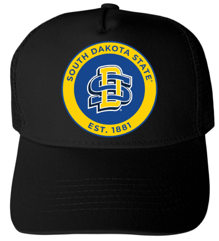 South Dakota State Jackrabbits Officially Licensed Trucker Hat - Unisex Mesh Back Cap with Full Color Heat Transfer Logo Black