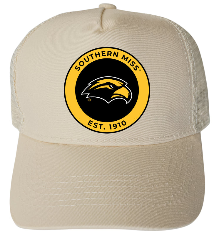 Southern Mississippi Golden Eagles Officially Licensed Trucker Hat - Unisex Mesh Back Cap with Full Color Heat Transfer Logo Cream