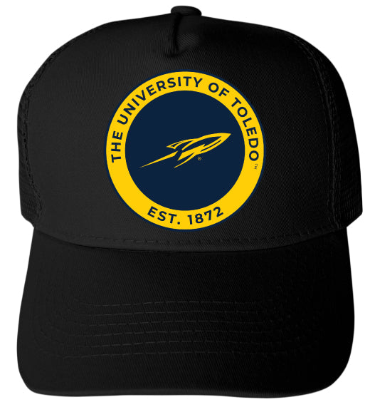 Toledo Rockets Officially Licensed Trucker Hat - Unisex Mesh Back Cap with Full Color Heat Transfer Logo Black