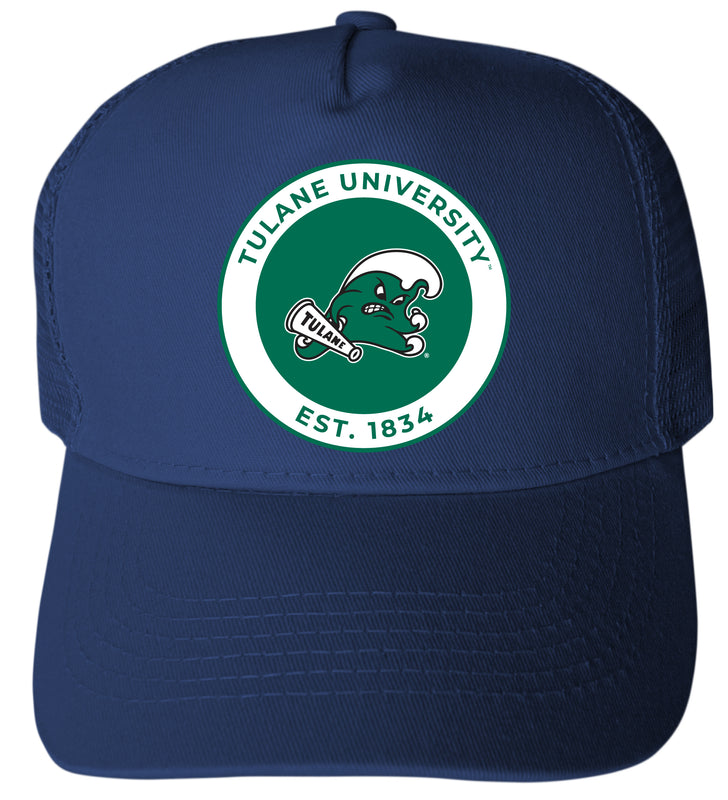 Tulane University Green Wave Officially Licensed Trucker Hat - Unisex Mesh Back Cap with Full Color Heat Transfer Logo Navy