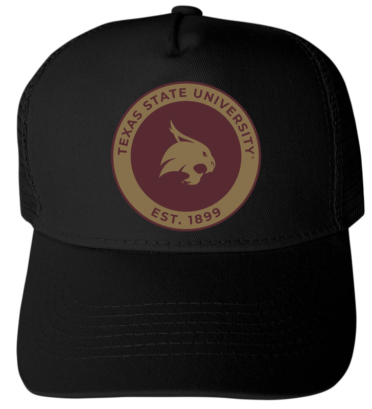 Texas State Bobcats Officially Licensed Trucker Hat - Unisex Mesh Back Cap with Full Color Heat Transfer Logo Black