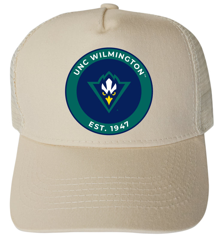 North Carolina Wilmington Seahawks Officially Licensed Trucker Hat - Unisex Mesh Back Cap with Full Color Heat Transfer Logo Cream