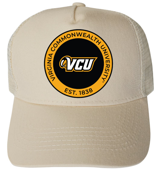 Virginia Commonwealth Officially Licensed Trucker Hat - Unisex Mesh Back Cap with Full Color Heat Transfer Logo Cream