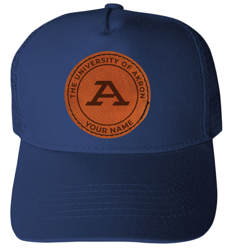 Akron Zips Custom Collegiate Trucker Hat – Officially Licensed with Round or Hexagon Leather Patch Roundi Patch