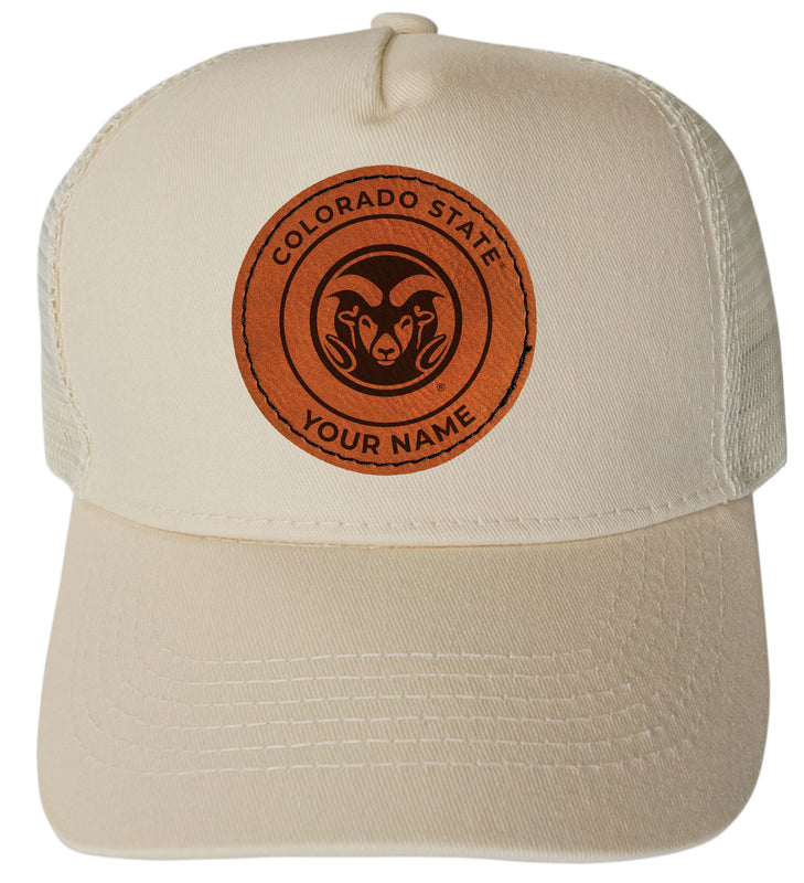 Colorado State Rams Custom Collegiate Trucker Hat – Officially Licensed with Round or Hexagon Leather Patch Roundi Patch