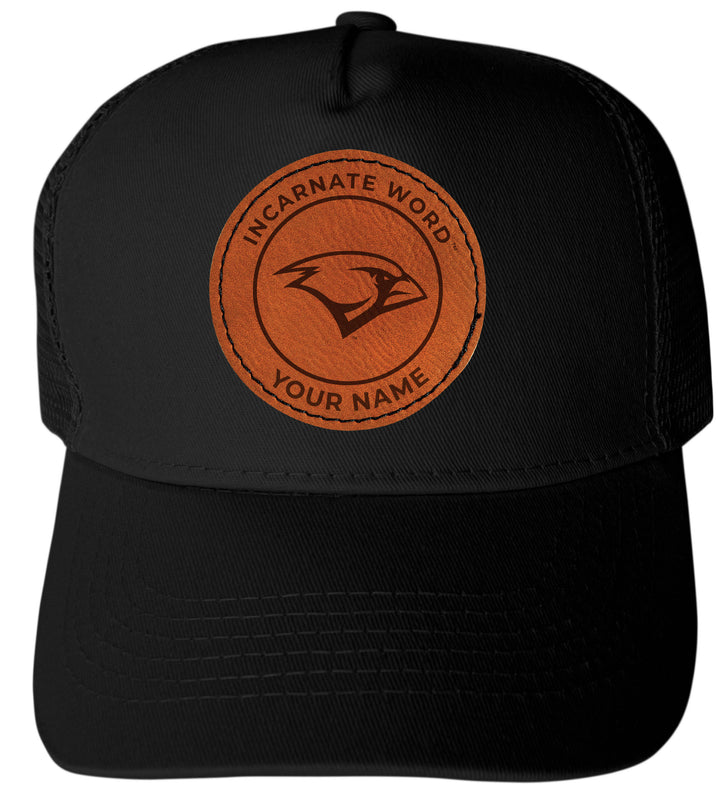 Incarnate Word Cardinals Custom Collegiate Trucker Hat – Officially Licensed with Round or Hexagon Leather Patch Roundi Patch