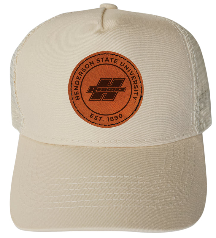 Henderson State Reddies Officially Licensed Trucker Hat - Unisex Mesh Back Cap with Round Engraved Leather Patch