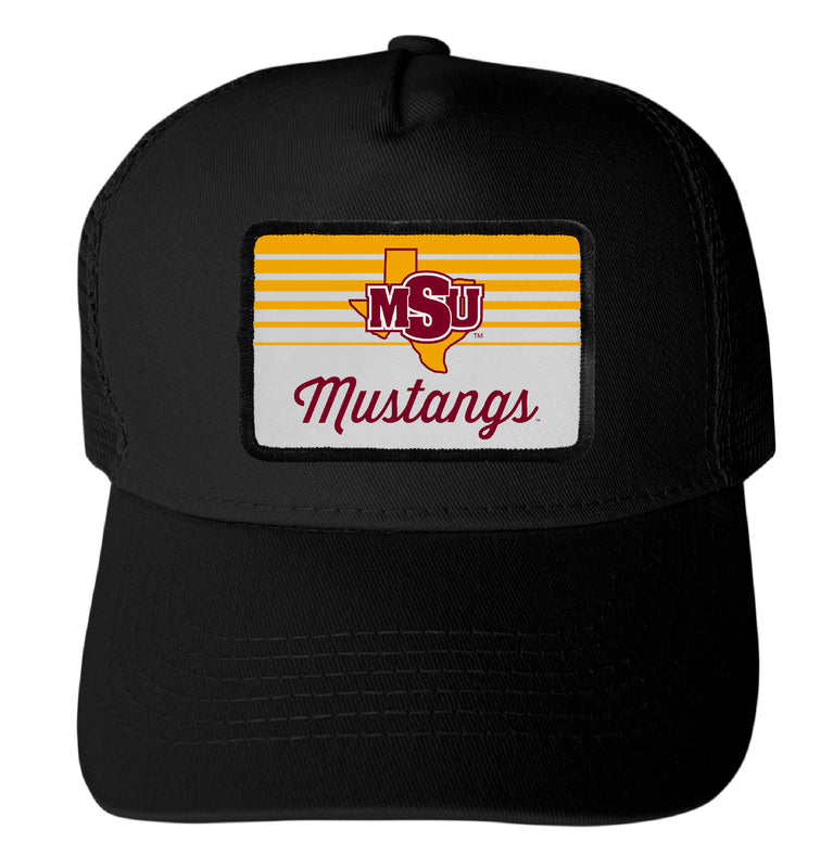Midwestern State University Mustangs Officially Licensed College Trucker Hat – Choose Your Patch Shape & Hat Color Black|Rectangle