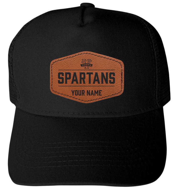 University of Tampa Spartans Custom Collegiate Trucker Hat – Officially Licensed with Round or Hexagon Leather Patch Hexagon Patch