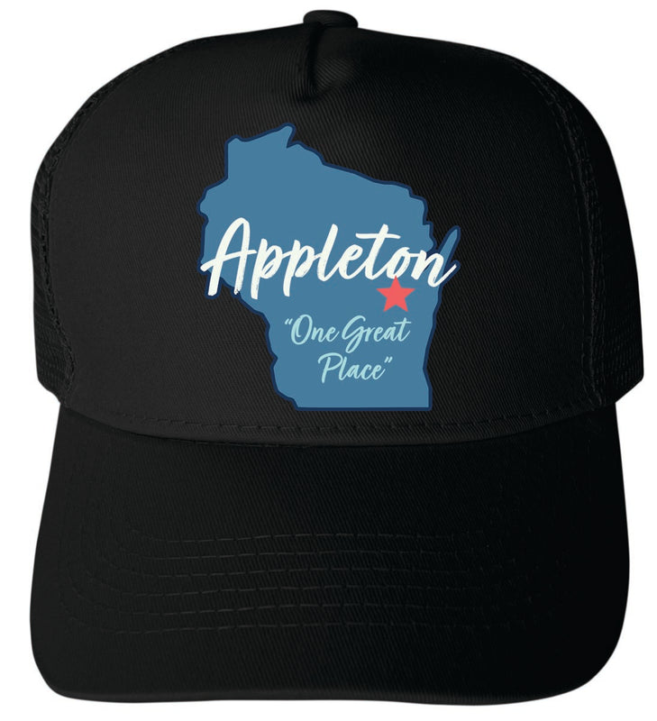 Appleton Wisconsin Unisex Mesh Back Trucker Hat with Adjustable Snapback Black