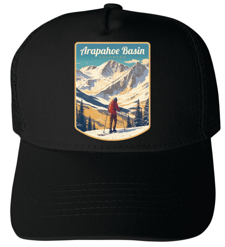 Arapahoe Basin Colorado Unisex Mesh Back Trucker Hat with Adjustable Snapback Black