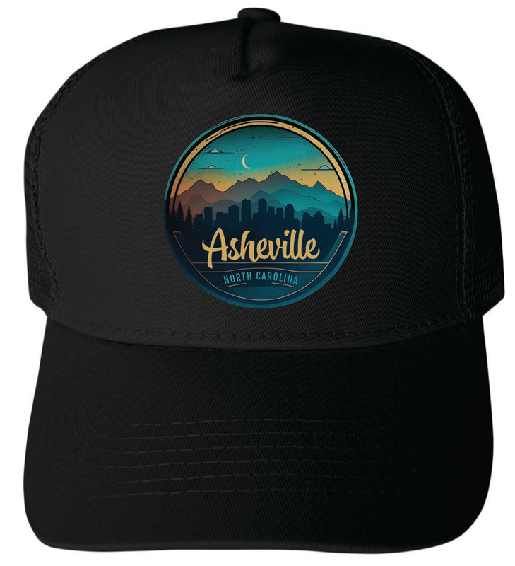 Asheville North Carolina Unisex Mesh Back Trucker Hat with Adjustable Snapback Black