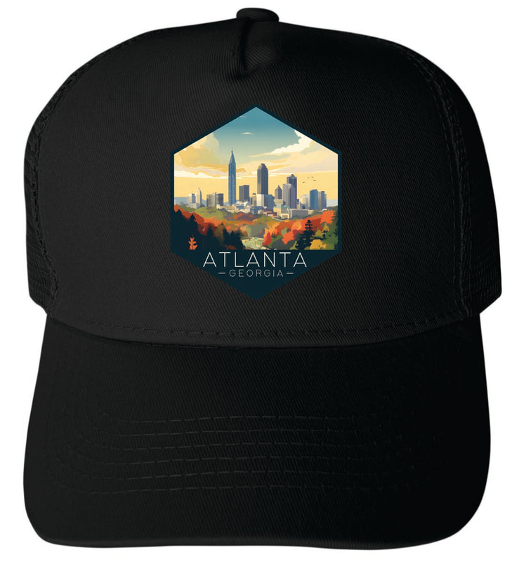Atlanta Georgia Unisex Mesh Back Trucker Hat with Adjustable Snapback Black
