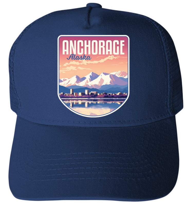 Anchorage Alaska Aesthetic Cityscape Design Navy Unisex Mesh Back Trucker Hat with Adjustable Snapback 4-Pack