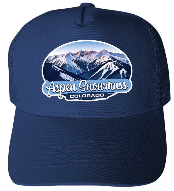 Aspen Snowmass Design A Navy Unisex Mesh Back Trucker Hat with Adjustable Snapback 4-Pack