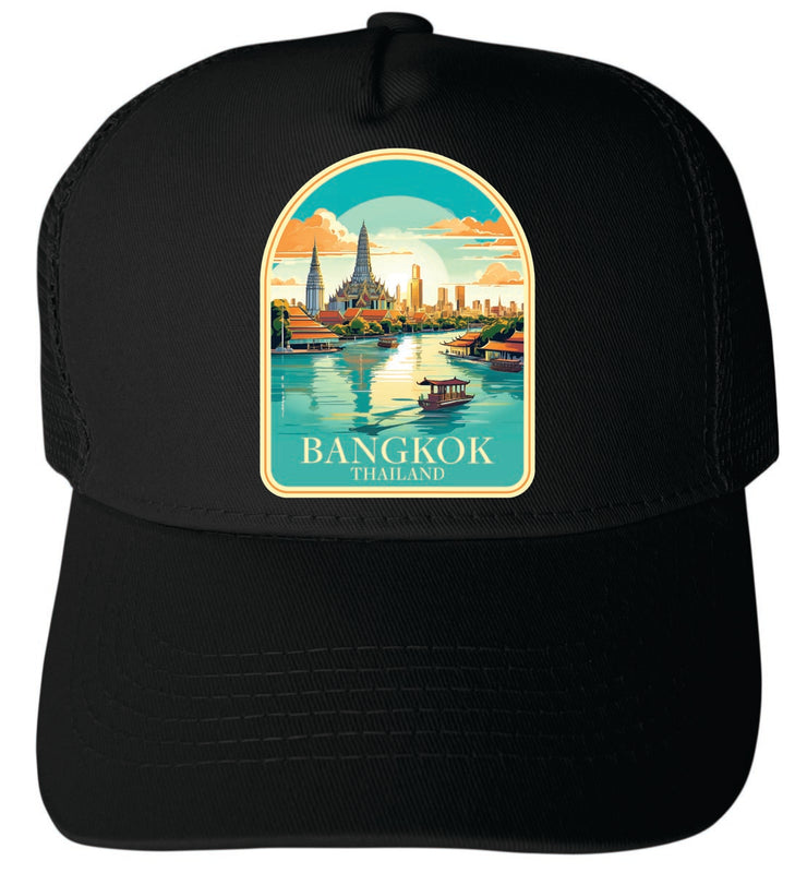 Bangkok Thailand Unisex Mesh Back Trucker Hat with Adjustable Snapback Black