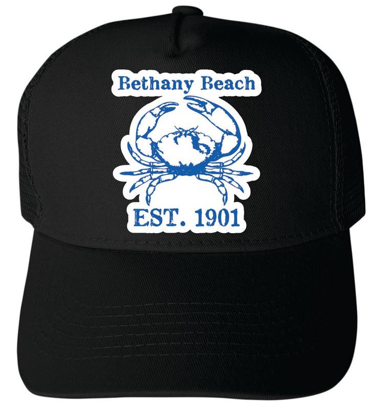 Bethany Beach Delaware Unisex Mesh Back Trucker Hat with Adjustable Snapback Black