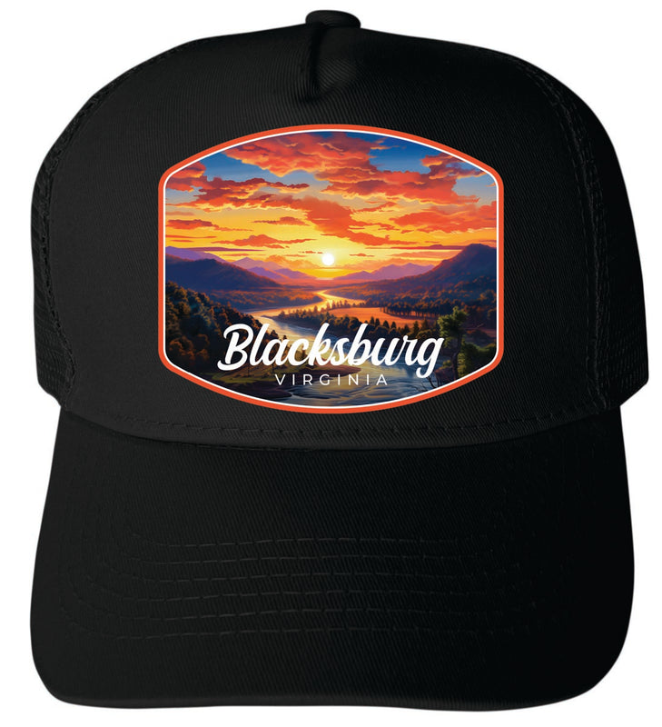 Blacksburg Virginia Unisex Mesh Back Trucker Hat with Adjustable Snapback Black