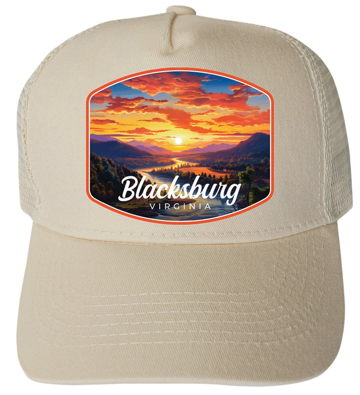 Blacksburg Virginia Unisex Mesh Back Trucker Hat with Adjustable Snapback Cream