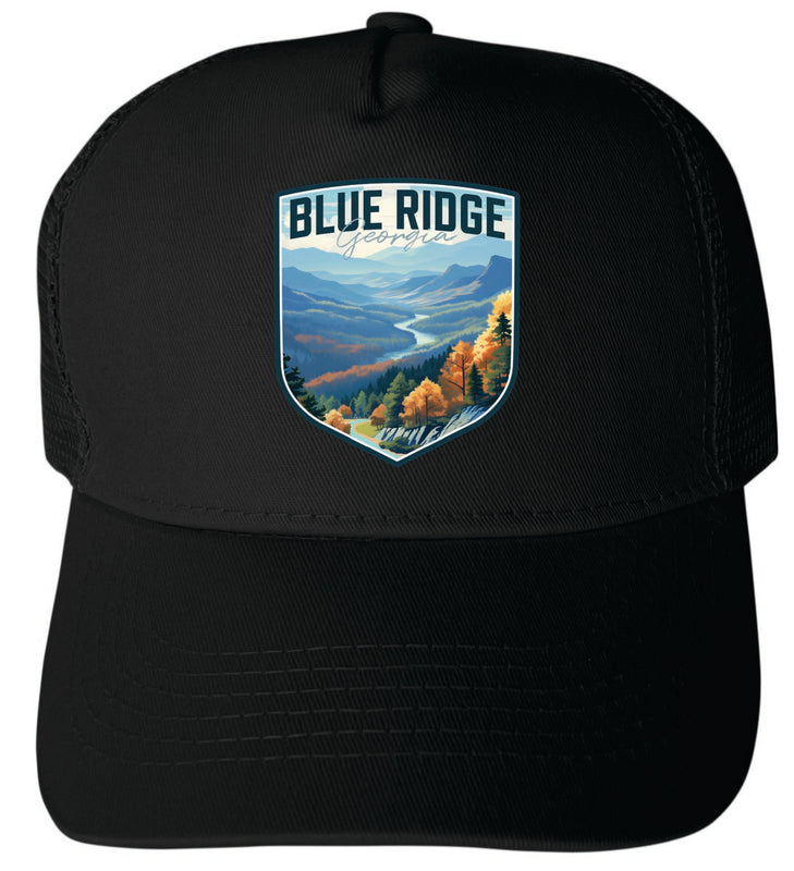 Blue Ridge Georgia Unisex Mesh Back Trucker Hat with Adjustable Snapback Black