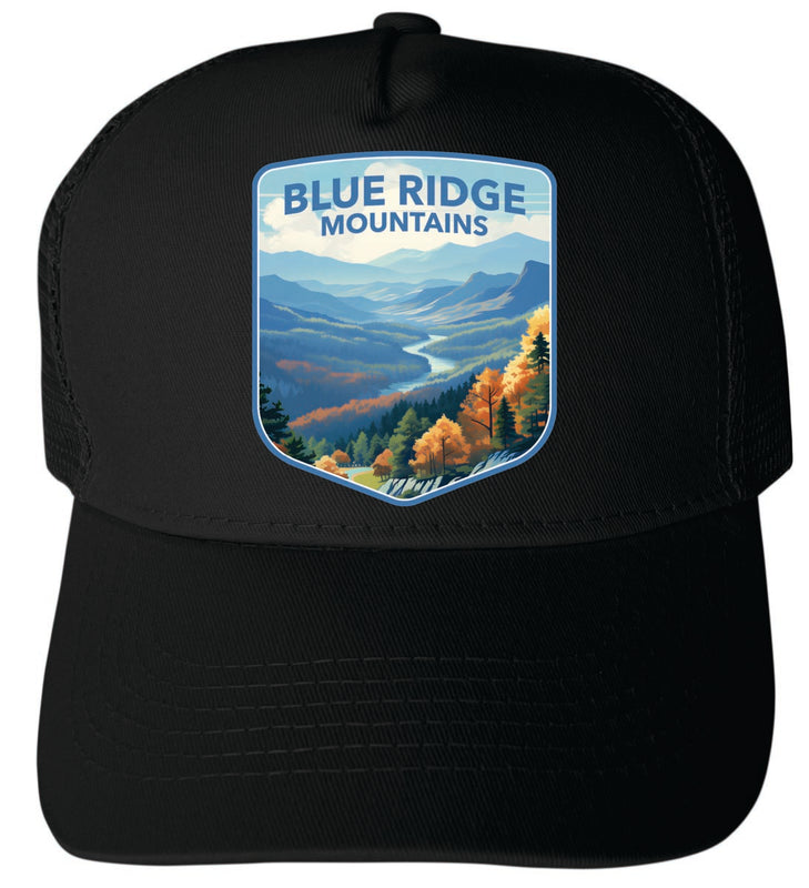 Blue Ridge Mountains Unisex Mesh Back Trucker Hat with Adjustable Snapback Black