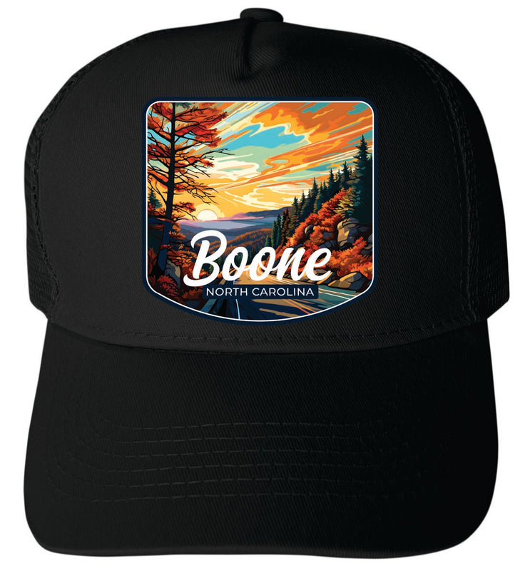 Boone North Carolina Unisex Mesh Back Trucker Hat with Adjustable Snapback Black