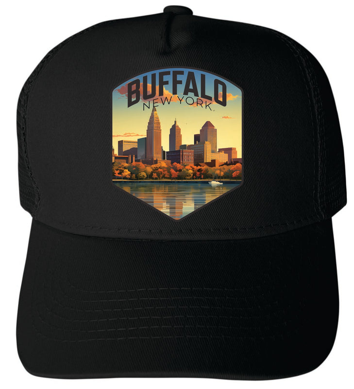 Buffalo New York Unisex Mesh Back Trucker Hat with Adjustable Snapback Black