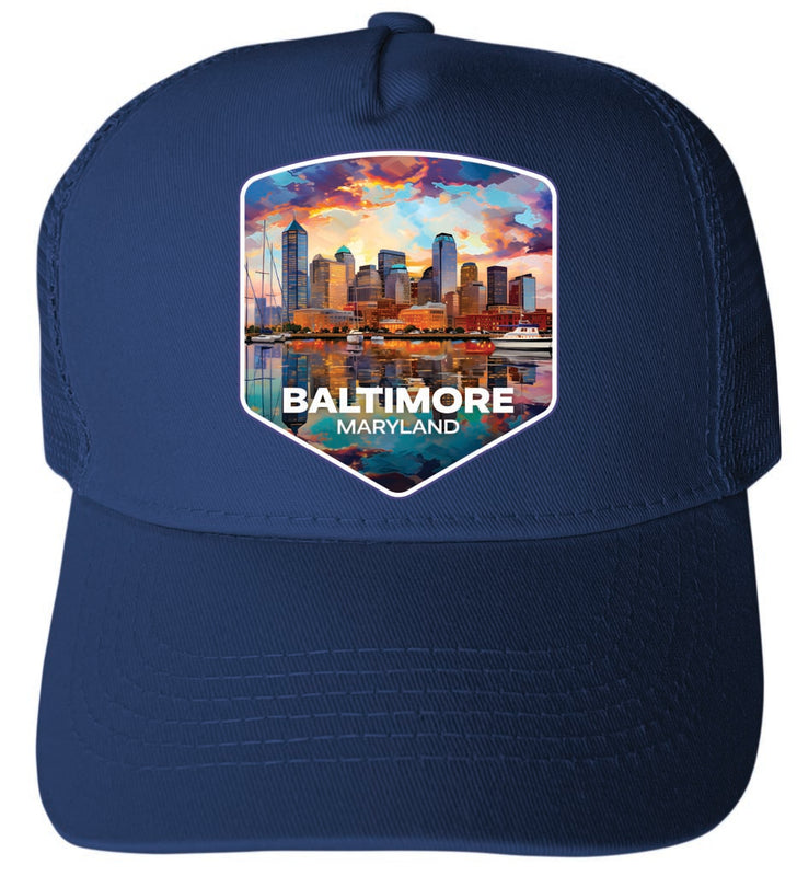 Baltimore Maryland Design A Navy Unisex Mesh Back Trucker Hat with Adjustable Snapback 4-Pack