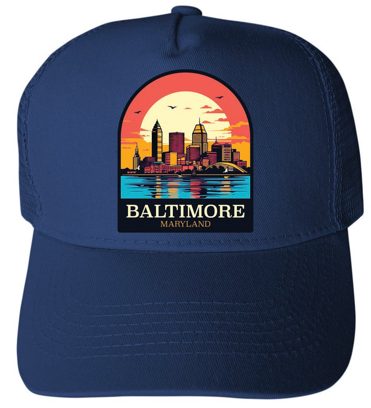Baltimore Maryland Design C Navy Unisex Mesh Back Trucker Hat with Adjustable Snapback 2-Pack