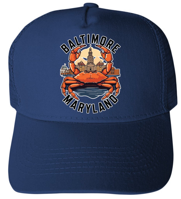 Baltimore Maryland Design D Navy Unisex Mesh Back Trucker Hat with Adjustable Snapback 4-Pack