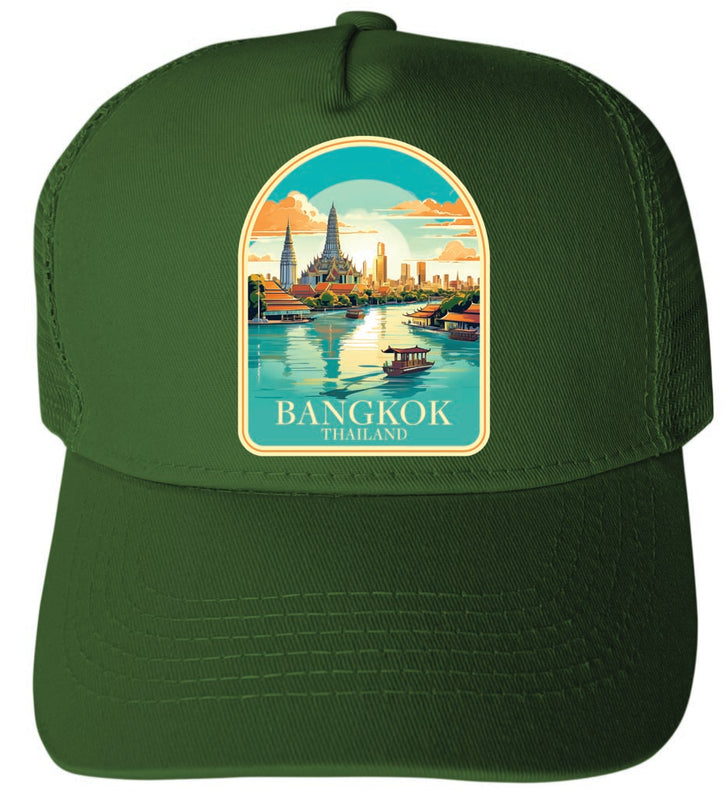 Bangkok Thailand Design A Green Unisex Mesh Back Trucker Hat with Adjustable Snapback 2-Pack
