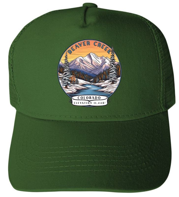 Beaver Creek Colorado Design A Green Unisex Mesh Back Trucker Hat with Adjustable Snapback 2-Pack
