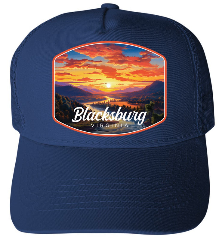 Blacksburg Virginia Blue Ridge Sunset Design Navy Unisex Mesh Back Trucker Hat with Adjustable Snapback 4-Pack