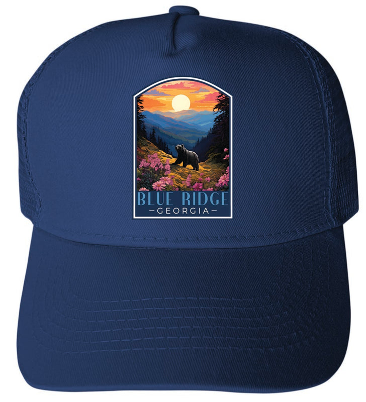 Blue Ridge Georgia Design B Navy Unisex Mesh Back Trucker Hat with Adjustable Snapback 4-Pack
