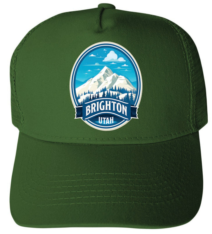Brighton Utah Snowy Mountain Illustration Design Green Unisex Mesh Back Trucker Hat with Adjustable Snapback 2-Pack