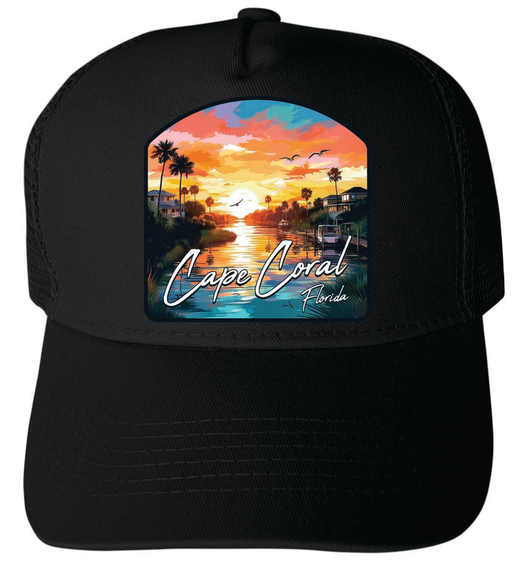 Cape Coral Florida Unisex Mesh Back Trucker Hat with Adjustable Snapback Black
