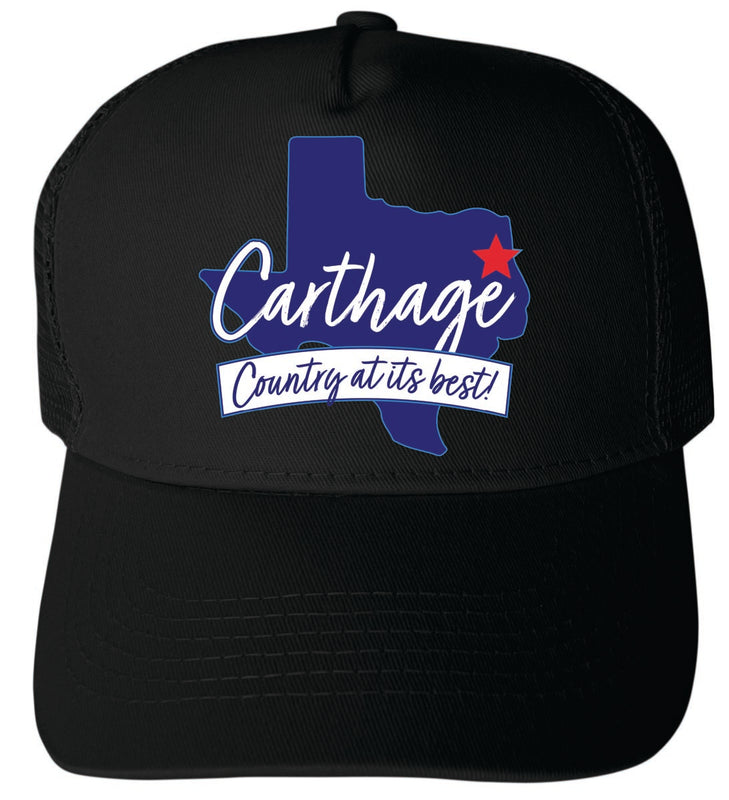 Carthage Texas Unisex Mesh Back Trucker Hat with Adjustable Snapback Black