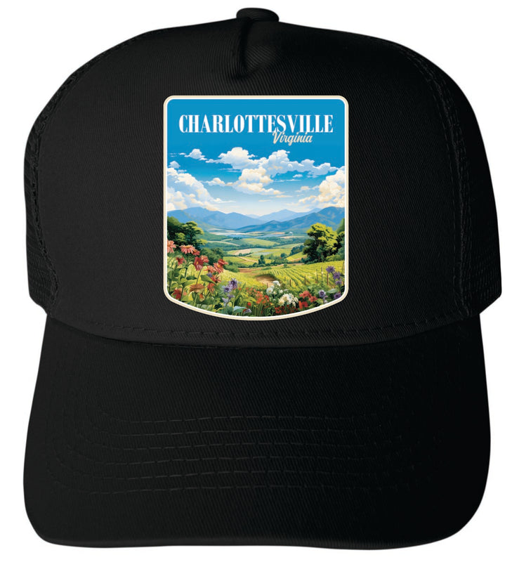 Charlottesville Virginia Unisex Mesh Back Trucker Hat with Adjustable Snapback Black