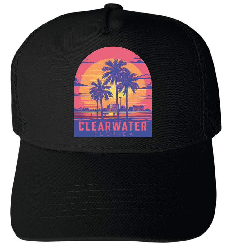Clearwater Florida Unisex Mesh Back Trucker Hat with Adjustable Snapback Black