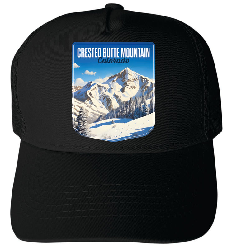 Crested Butte Mountain Colorado Unisex Mesh Back Trucker Hat with Adjustable Snapback Black