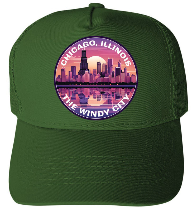 Chicago Illinois Design B Green Unisex Mesh Back Trucker Hat with Adjustable Snapback 2-Pack