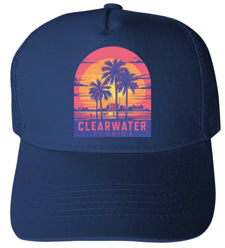 Clearwater Florida Design A Navy Unisex Mesh Back Trucker Hat with Adjustable Snapback 4-Pack