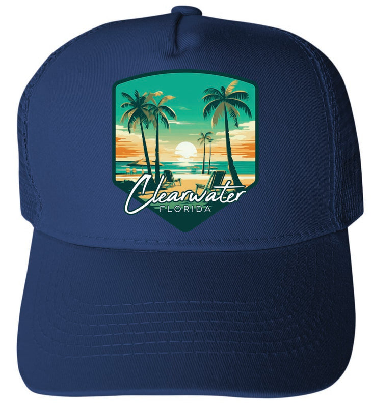 Clearwater Florida Design B Navy Unisex Mesh Back Trucker Hat with Adjustable Snapback 2-Pack