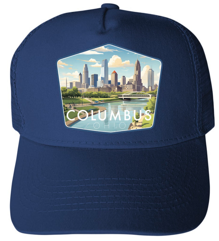 Columbus Ohio Daytime Cityscape Design Navy Unisex Mesh Back Trucker Hat with Adjustable Snapback 4-Pack