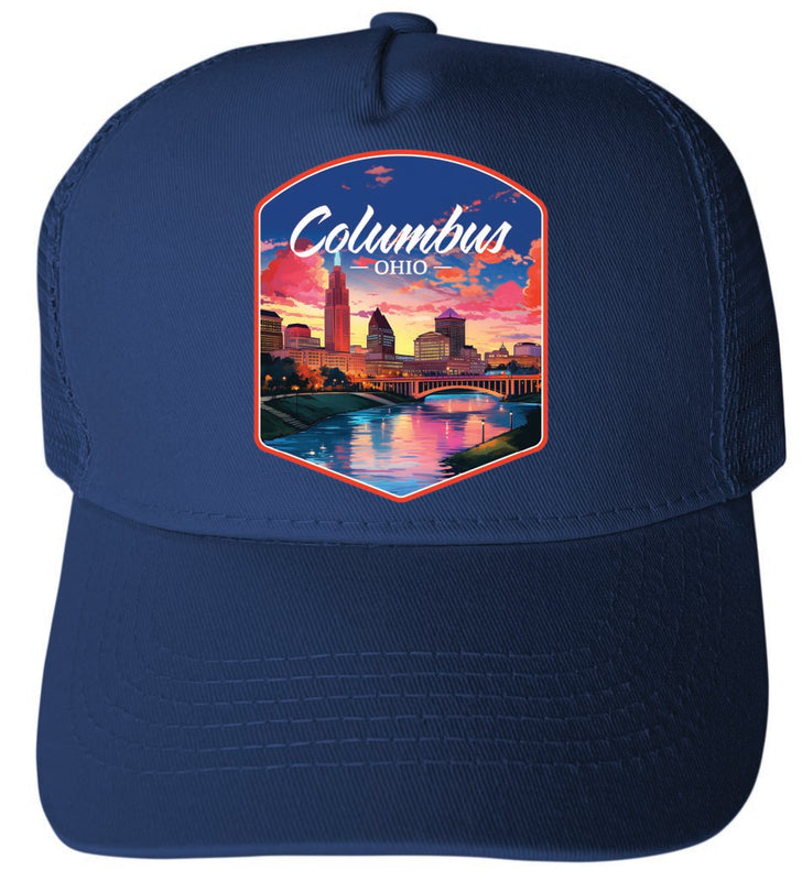Columbus Ohio Sunset Cityscape Navy Unisex Mesh Back Trucker Hat with Adjustable Snapback 4-Pack