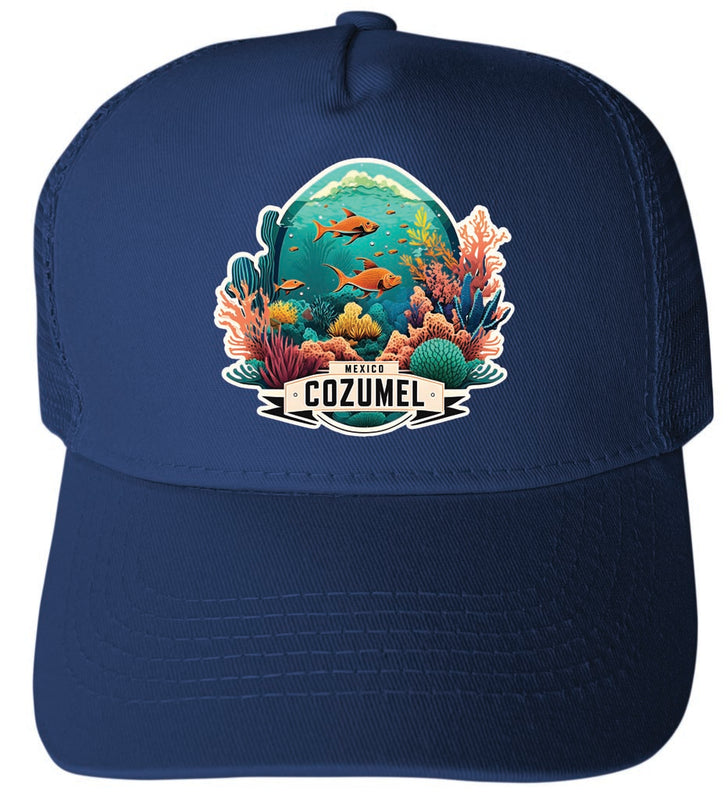 Cozumel Mexico Design A Navy Unisex Mesh Back Trucker Hat with Adjustable Snapback 4-Pack