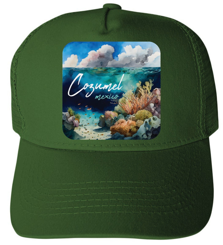 Cozumel Mexico Design B Green Unisex Mesh Back Trucker Hat with Adjustable Snapback 2-Pack